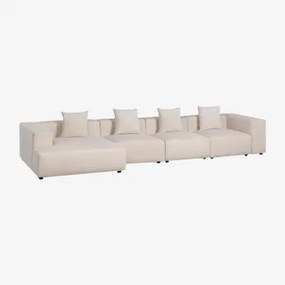 Modułowa Sofa Z Leżanką Po Lewej Stronie, 4-częściowa (↔︎420 Cm) Z Wysokim Podłokietnikiem Bruna Sztruksu Beżowy Len - Sklum