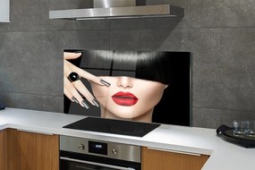 Panel nad Blat Kuchenny Kobieta z Grzywką i Czerwonymi Ustami