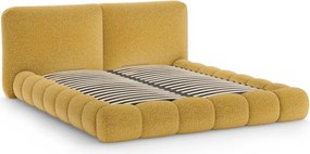 Musztardowe tapicerowane łóżko dwuosobowe ze schowkiem ze stelażem 200x200 cm Solange – Micadoni