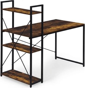 Biurko z regałem LOFTY 120x60 cm, czarne / rustykalnie brązowe