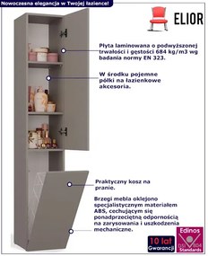 Minimalistyczny słupek łazienkowy z koszem na pranie glina - Zolia 4X