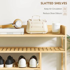 HOMCOM Regał na buty, stojak na obuwie z 6 półkami, szuflada z bambusa, dla maks. 18 par butów, regał do korytarza, sypialni, 101 x 30 x 100 cm, naturalny