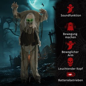 HOMCOM Duch-szkielet na Halloween, przerażający wył, zielone światło, ruchome ramiona, 160 cm