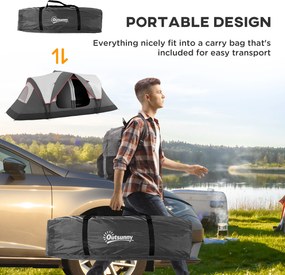 Outsunny Namiot Kempingowy, 2 Pokoje, Ścianka Działowa, dla 6 Osób, Ochrona przed Deszczem, Szary