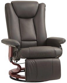 HOMCOM Obrotowy fotel relaksacyjny z funkcją leżenia, do 150 kg, obicie ze skóry ekologicznej, stelaż stalowy, Brązowy