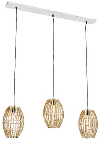 Lampa wisząca z bambusa z białym prostokątnym kloszem 3-światłowa - Canna Capsule Rustykalny / Vintage Oswietlenie wewnetrzne