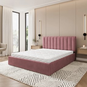 Masseno Łóżko Tapicerowane DEMERA z pojemnikiem na pościel 180x200 cm - Różowy, MAGIC VELVET 2258
