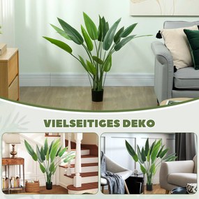 HOMCOM Sztuczna Roślina w Cementowej Doniczce, 18 Listków, Plastik, Zielony