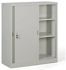 Metalowa szafa z przesuwnymi drzwiami, demontowana, 2 półki, 1000 x 1200 x 450 mm, jasnoszary