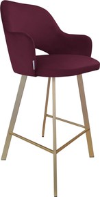 Hoker Milano krzesło barowe tkanina Welur podstawa metalowa : Kolor nogi - Złota profil, Kolor tkaniny - VELVET - MG02, Typ siedziska - Siedzisko stałe