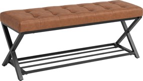 HOMCOM Ławka na buty, ławka do przedpokoju z ekoskórzaną poduszką, 112 x 37 x 47 cm, brązowa | Aosom PL