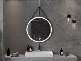 Mexen Reni lustro łazienkowe podświetlane, okragłes 80 cm, LED 6000K, antypara, rama czarna - 9812-080-080-611-70