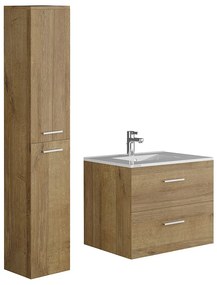 Szafka łazienkowa wisząca  z umywalką i szafką typu słupek - Naturalny jasny - 60 cm - KAYLA