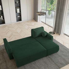 Masseno Narożnik SORGE z funkcją spania i pojemnikiem na pościel Narozniki L, Rozkładana sofa - Butelkowa zieleń