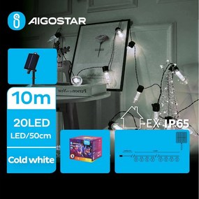 Aigostar - LED solarny łańcuch 20 diod LED/8 funkcji 11,5 m IP65 zimne białe światło