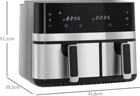 Frytkownica HOMCOM, 2700W, 8 funkcji, 41,8 cm x 39,2 cm x 31,1 cm, Czarna i Srebrna