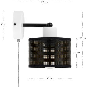 Biały kinkiet z włącznikiem jednopunktowy z czarnym abażurem SHWD-BE-1
