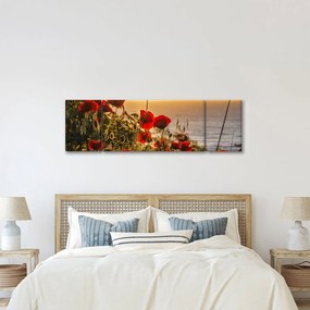 Obraz zachodu słońca z makami (170x50 cm)