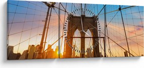 Obraz - Brooklyn Bridge, Manhattan, New York (z zegarem) (90x30 cm)