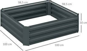 Outsunny Zestaw 2 Skrzynek Ogrodowych, Skrzynki na Kwiaty, Donice Ogrodowe, Stal Galwanizowana, 100 x 100 x 30 cm, Ciemnoszary