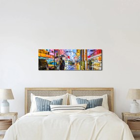 Obraz - Miasto w neonowym blasku (z zegarem) (90x30 cm)