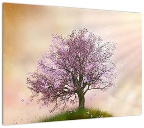 Obraz kwitnącego drzewa na szczycie wzgórza (70x50 cm)