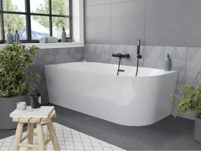 Mexen Mia wanna wolnostojąca narożna lewa 150 x 75 cm, biała, przelew czarny - 52691507500L-70