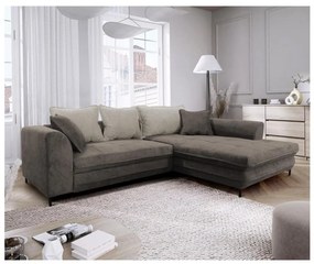 Narożnik rozkładany w kształcie litery L z pojemnikiem na pościel LAGOA, prawostronny, taupe/szary