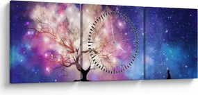 Obraz - Kosmiczne drzewo (z zegarem) (90x30 cm)