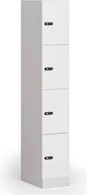 Szafka skrytkowa S1, 4 schowki, 1850 x 300 x 500 mm, zamek mechaniczny z kodem, drzwi laminowane, biała
