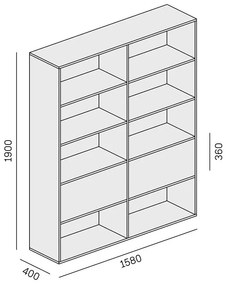 PLAN Regał biurowy szeroki LAYERS, 2 schowki, 1582 x 400 x 1905, biały/szary