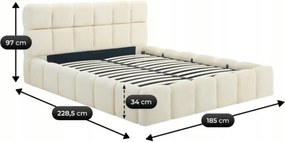 Łóżko Tapicerowane 160x200 cm MURCJA ze Stelażem i Pojemnikiem Dwuosobowe Welurowe Kremowe
