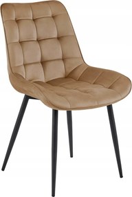Brązowe krzesło do kuchni BERA aksamitne z czarnymi nogami