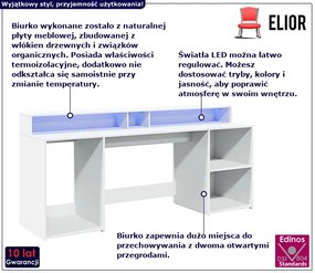 Podświetlane biurko 200 cm białe - Modus