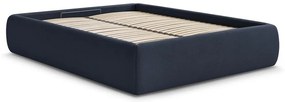 Ciemnoniebieskie tapicerowane łóżko dwuosobowe bez zagłówka ze schowkiem i stelażem 180x200 cm Inera – Bobochic Paris
