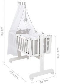 Biała kołyska na kółkach z baldachimem 40x90 cm Little stars – Roba