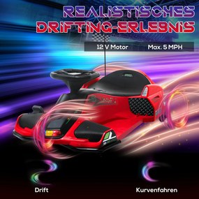 HOMCOM Elektryczny Gokart dla Dzieci z Oponami z Sztucznej Skóry, 3-8 km/h, z Funkcją Świateł i Muzyki, Czerwony