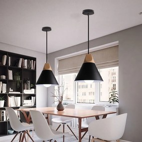 Lampa sufitowa metalowa z kloszem z litego drewna wisząca AT8-1SZ-Czarna