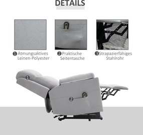 HOMCOM elektryczny fotel telewizyjny podnoszony z funkcją pomocy przy wstawaniu i relaksu w kolorze szarym | Aosom PL