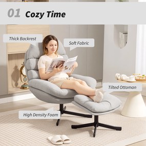HOMCOM Fotel wypoczynkowy z podnóżkiem, fotel lounge z tkaniny chenille, nowoczesny fotel do oglądania TV, 78 x 93 x 100 cm, jasnoszary