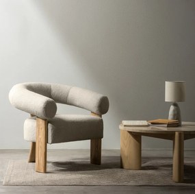 Beżowy designerski fotel KOKEI, dąb