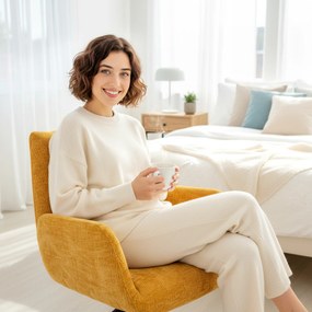 HOMCOM Tapicerowany fotel, fotel dekoracyjny, nowoczesny design, obrotowy, do 120 kg, żółty