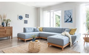 Jasnoniebieska rozkładana sofa w kształcie litery "U" Miuform Dazzling Daisy, lewostronna