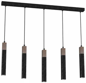 Lampa wisząca, 5 kloszy, czarna, nad stół SOLO SAWN BLACK / PATINATED WOOD 5x mini GU10
