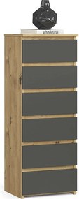 Komoda AKORD CL6 Dąb Artisan 40 cm 6 szuflad kolor Grafit Szary mat 40x35x109 cm