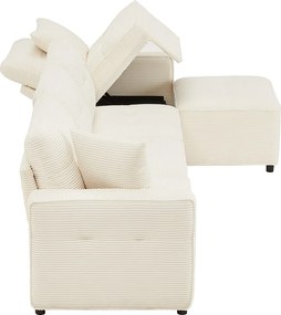 Nowoczesna kanapa z żebrowanego weluru - miejsce do przechowywania pod spodem - z wolnoporuszającym się podnóżkiem - Beżowy
