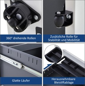 Vinsetto kontener na kółkach szafka na dokumenty z 3 szufladami pojemnik biurowy stal czarny