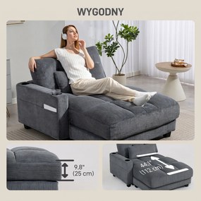 HOMCOM Sofa-łóżko z poduszką, piankowe, rozkładane, uchwyt na kubek, szary