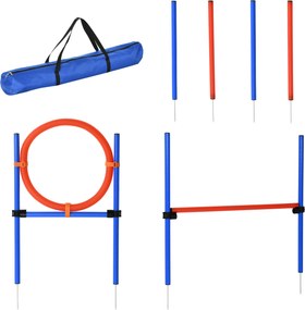 PawHut Zestaw Agility dla Psów Slalom i Obręcz Treningowa Zabawa i Ćwiczenia Wysokość 86cm Niebieski Czerwony | Aosom PL