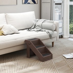 PawHut Schody dla psów 3 stopnie 36,5 cm wysokości składane schody dla małych psów do łóżka, kanapy, sofy, auta, brązowe | Aosom PL